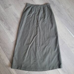 Vintage 90s Saks Fifth Avenue folio collection wool maxi skirt green grey color
